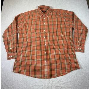 Burberry London Men XL Orange Yellow Plaid Long Sleeve Button Front Preppy Shirt